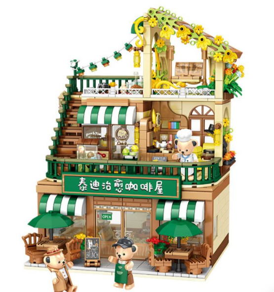 QUÁN CÀ PHÊ CHỮA BỆNH GẤU TEDDY bộ đồ chơi xếp lắp ráp ghép mô hình 1381 khối